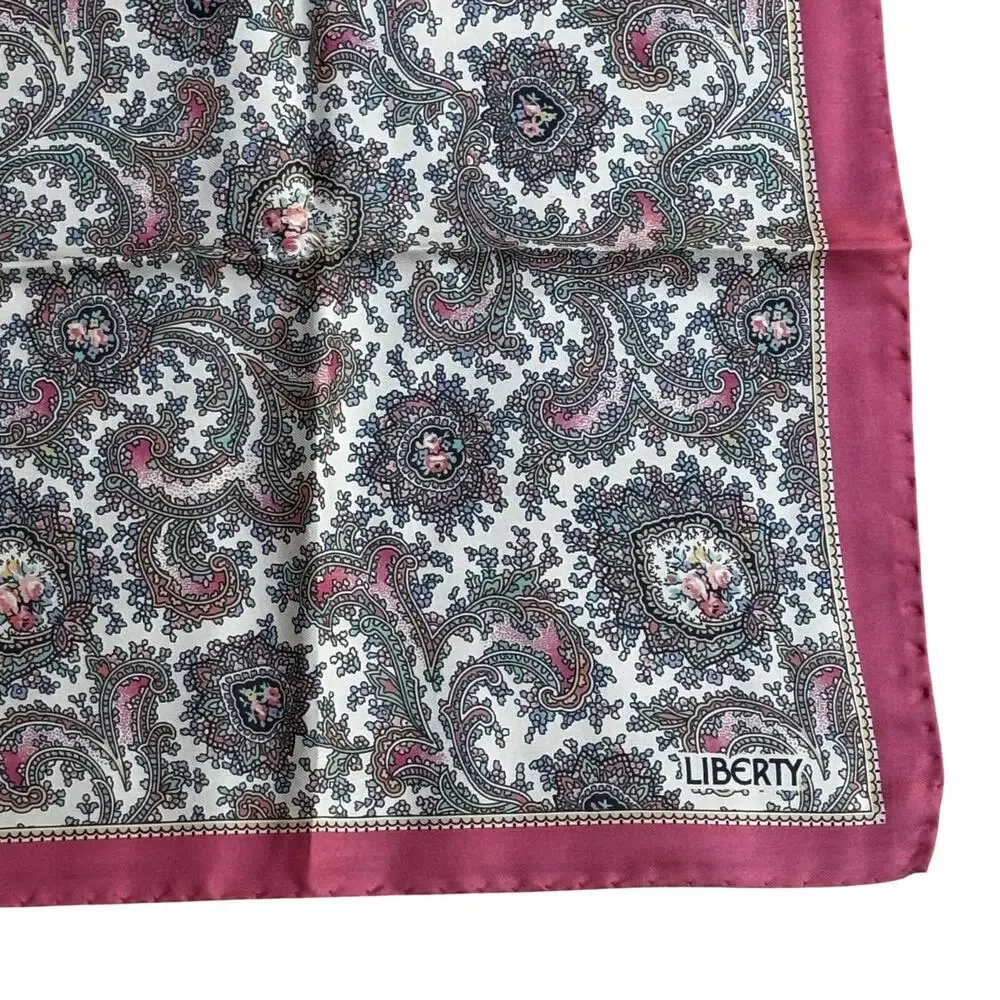 LIBERTY all silk square scarf made in Italy pink & cream paisley hand rolled hem